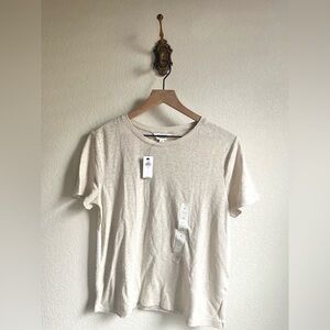 Banana Republic Women's Short Sleeve Crewneck Linen Blend Tee in Light Beige